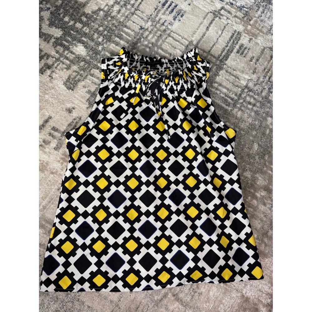 Banana Republic Womens Large Geometric Diamond Print Smocked Neck Sleeveless Top